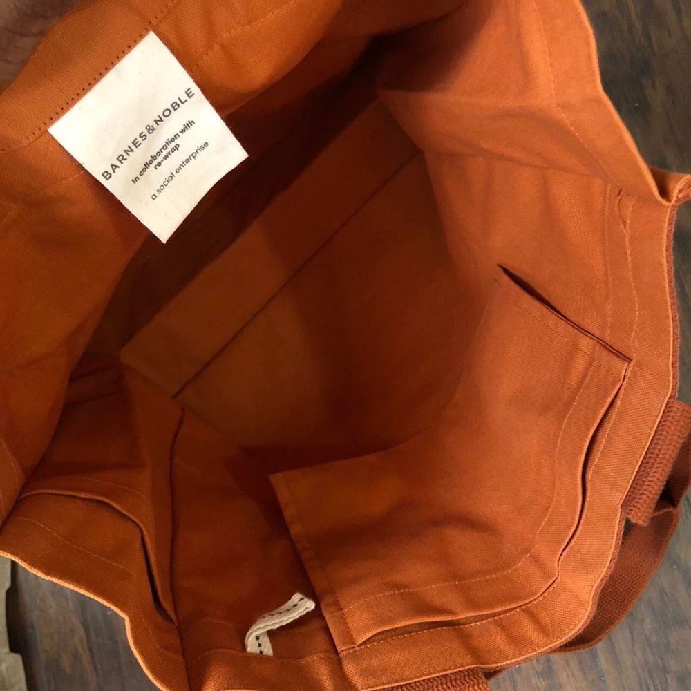 Barnes & Noble A Bag of Books Tote Bag Orange Canvas B&N Bookstore Bag - Picture 2 of 5